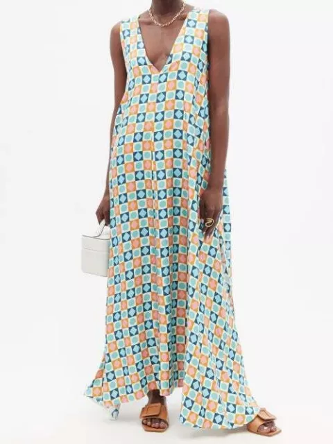 LA DOUBLE J Oversized Tent Dress, Diamond Dots Print in Silk Twill - XS