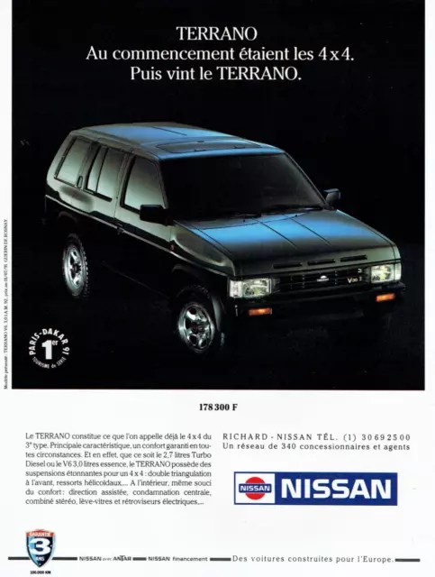 publicité Advertising  1122  1991   Nissan  Terrano 4x4  V6 1°Paris Dakar touris