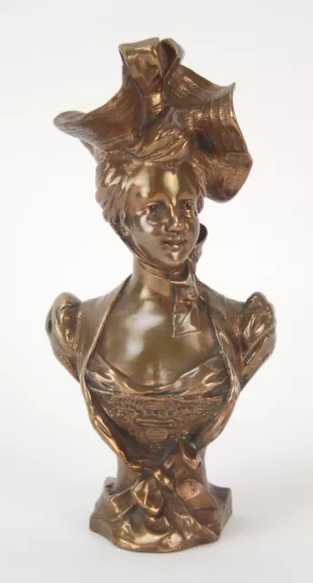 Antique French Bronze Sculpture Bust Beautiful Belle Epoque Woman Piquemal 1893