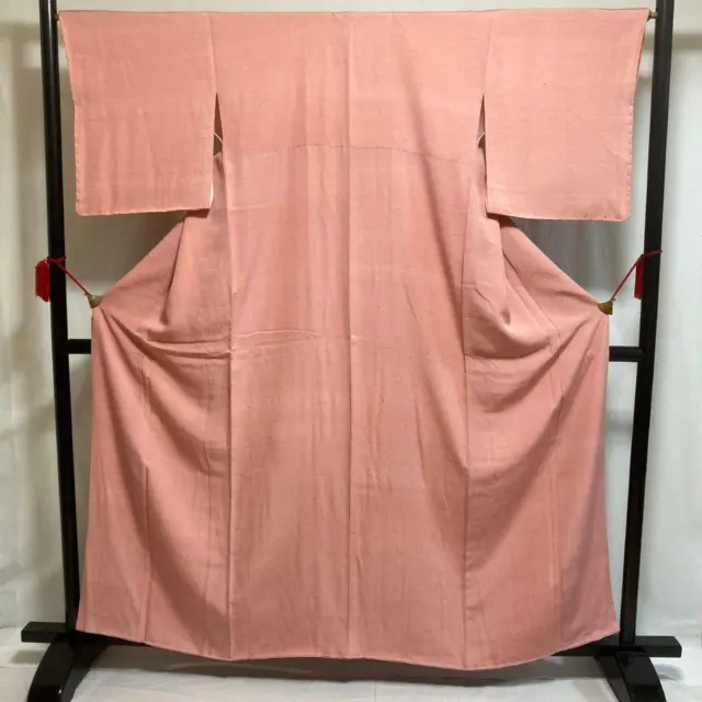 8766# Japanese kimono Vintage Pure Silk Robe Traditional Plain Pink 160cm