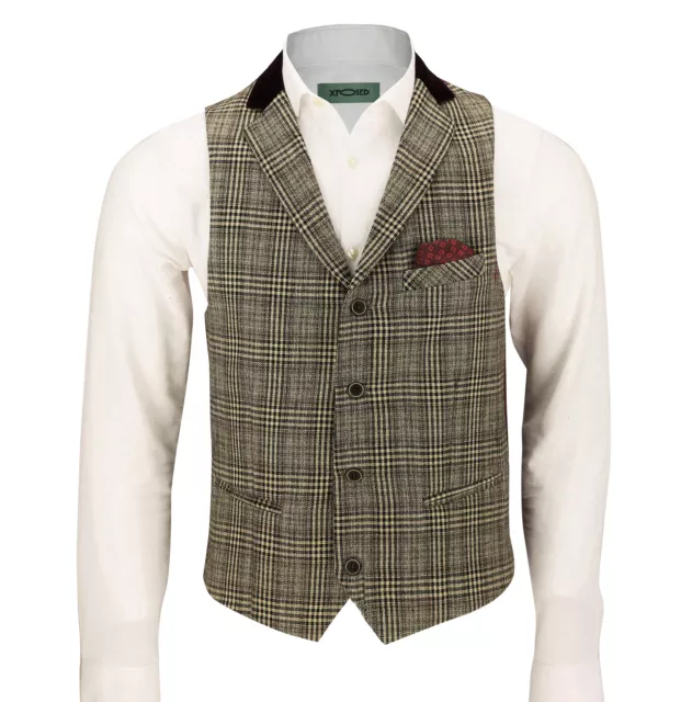 Herren braun grau Herringbone Tweed Checks schmale Passform Hose Vintage Weste Set
