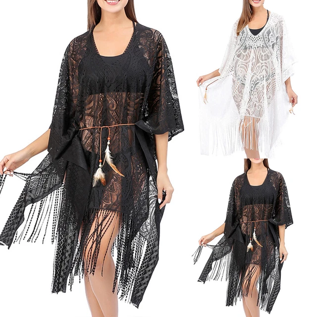 Women Lace Mesh Sheer See Through Caidigan Bikini Tankini Jacket Smock Beachwear