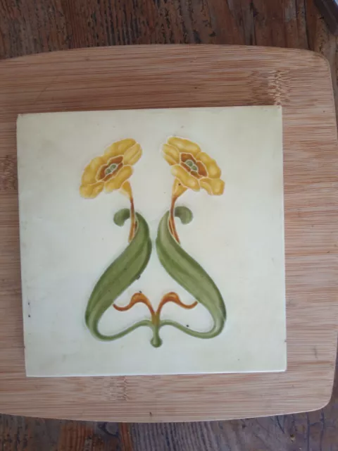 Antique Tile Art Nouveau Stylised Primrose Design By W.S And Co R.G.D No.518200