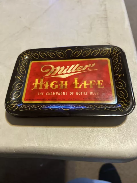 Vintage 1950's Miller High Life Beer Advertising Metal Tip Tray Bar Ware#4