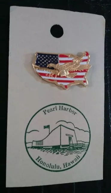 Pearl Harbor Honolulu Hawaii Collectible Enamel Pin Eagle United States Flag