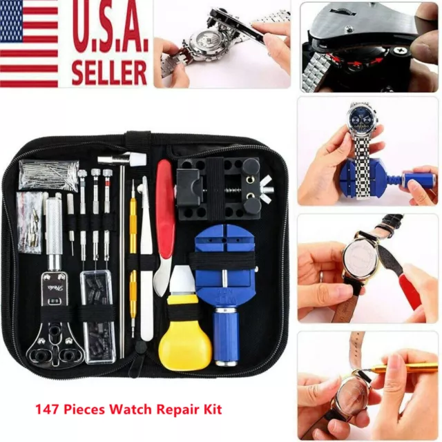 147 pcs Watch Repair Kit Watchmaker Back Case Remover Opener Link Pin Spring Bar