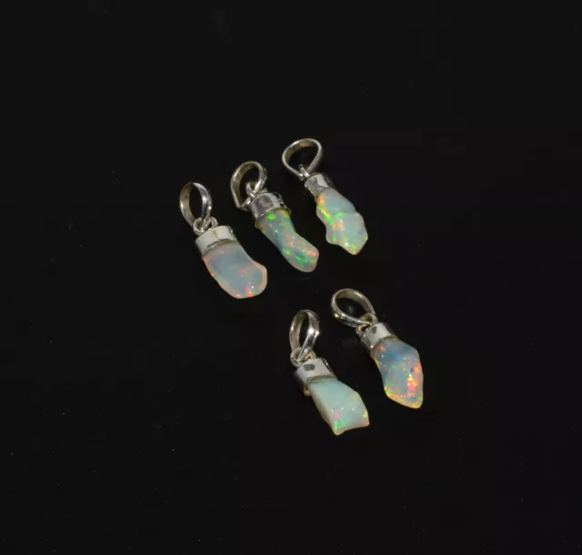 Wholesale 925 5Pc Solid Sterling Silver Rough Ethiopian Opal Pendant Lot D708