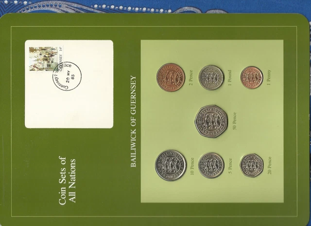 Coin Sets of All Nations Guernsey w/card 1979-1984 UNC £1, 20, 50 Pence 1983
