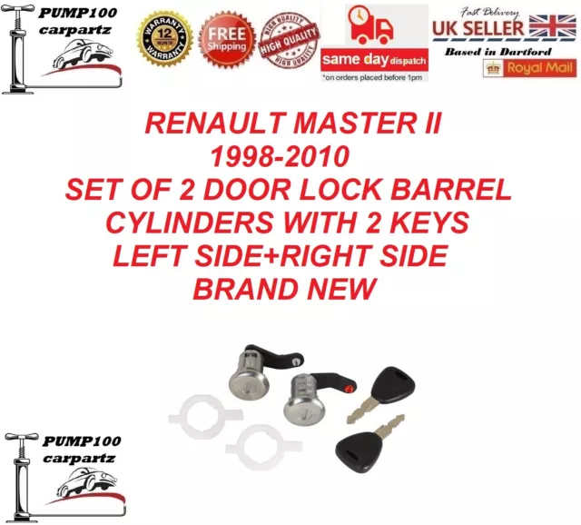 For Renault Master Ii 1998-2010 Set Of 2 Door Lock Barrel Cylinder & 2 Keys