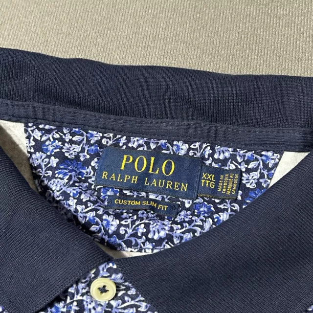 POLO RALPH LAUREN Polo Shirt Mens XXL Custom Slim Fit Blue Floral ...