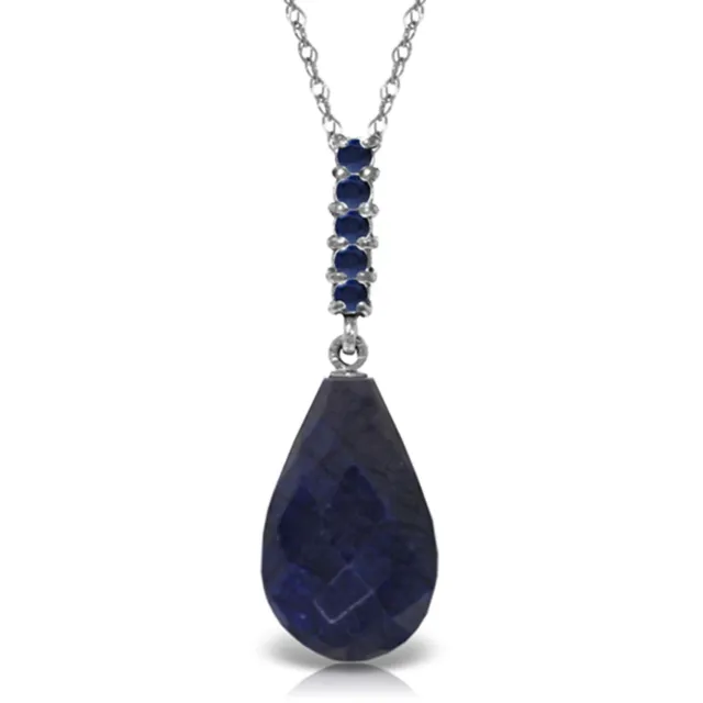 14K. SOLID GOLD NECKLACE WITH BRIOLETTE DROP SAPPHIRE (White Gold)