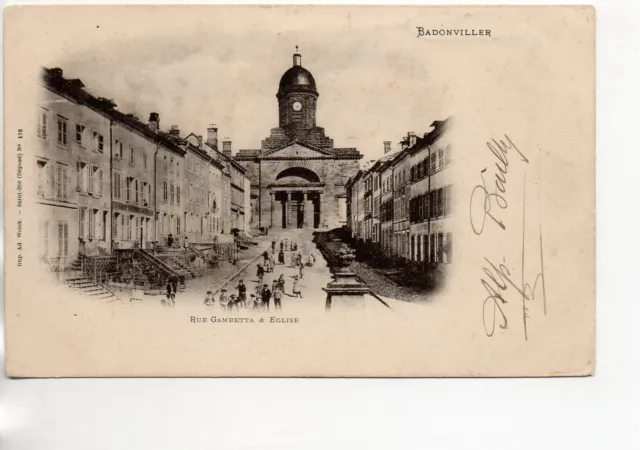 BADONVILLER - Meurthe et Moselle - CPA 54 - Rue Gambetta et église