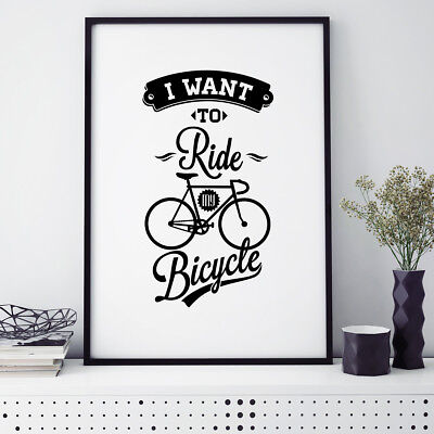 Juniwords POSTER con Cornice "I want to ride My Bicycle" regalo DIN a4 a3 a2 a1