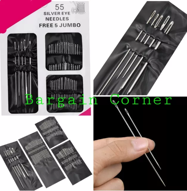 Needle Jumbo Medium Small Hand Sewing Leather Upholstery Needles Big Eye 55Pcs