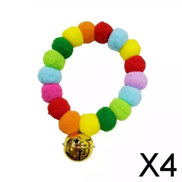 4X Pet Plush Balls Necklace Festival Multicolor Soft Elastic Cat Collar for