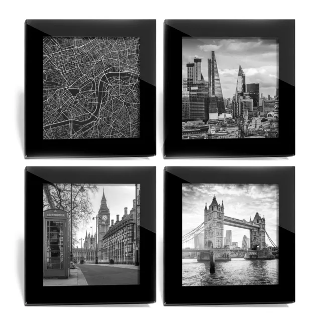 Set of 4 Glass Coasters - London UK England Landmarks Map Drinks Coaster Gift