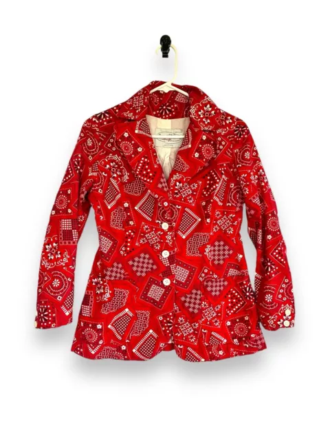 VTG 60S 70S Red Bandana Print Blazer Jacket Western Cowgirl Country Sz ...