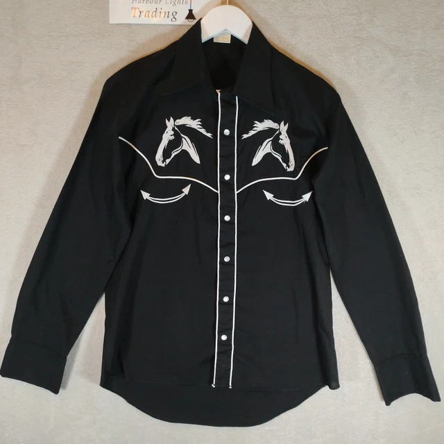 Camicia equestre uomo COUNTRY BOY nero cavallo bianco VINTAGE taglia M 38-40" petto