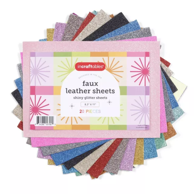 Incraftables Glitter Faux Leather Sheets for Crafts 20 Pieces. Assorted