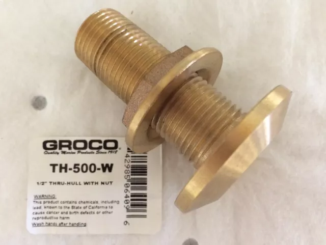 Thru Hull Fitting Bronze 1/2" Pipe 34 Th500W Shaft 2-1/4" Marine Hardware Boats