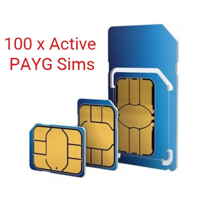 100x O2 SIM Card UK Active Pay As You Go Wholesale Bulk Joblot Free SMS