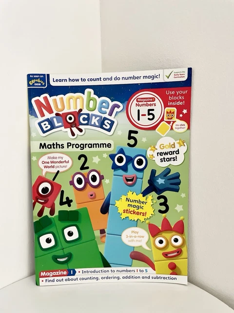 CBEEBIES NUMBERBLOCKS MATHS Programme Magazines 1, 2 & 3 and stickers ...