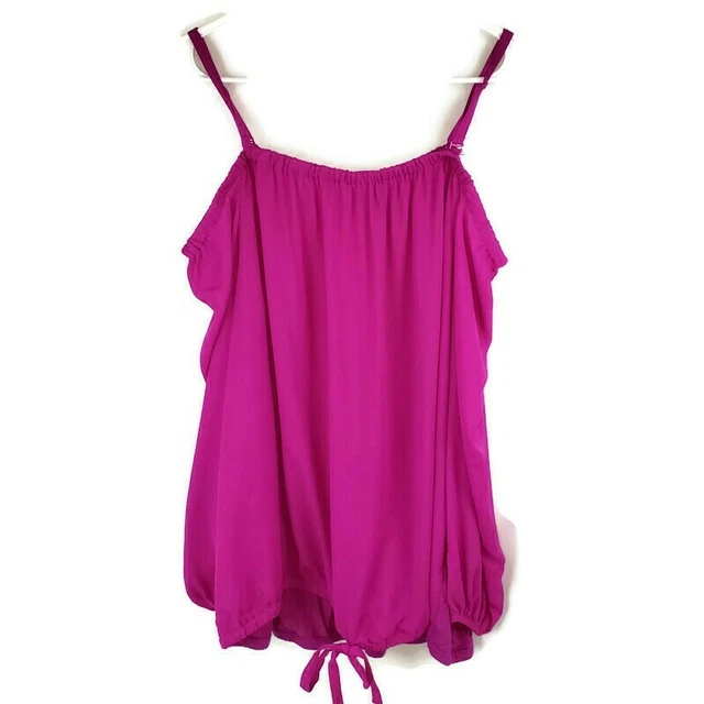INC Fuschia Spaghetti Strap Cold Shoulder Tie Hem Blouse Women's Plus Size 0X