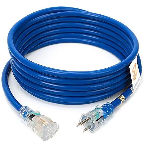 Cable de extensión interior/exterior de alta resistencia SJTW 20 amperios 15 ft 12/3 con LED azul 15