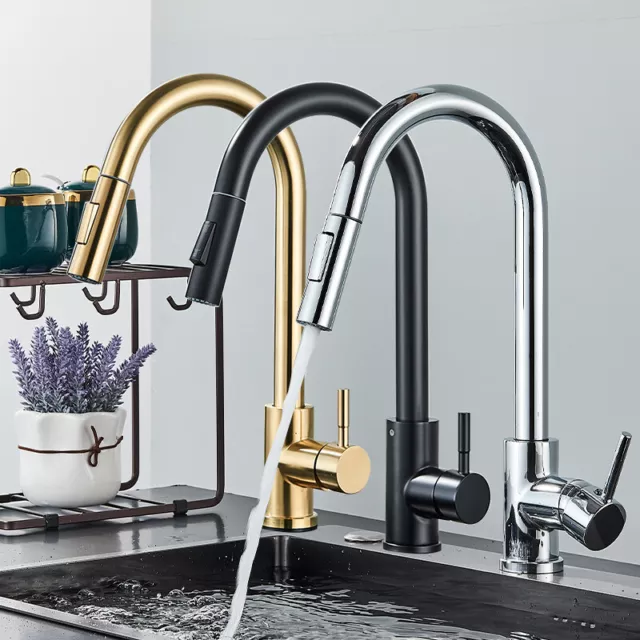 Modern Mono Kitchen Sink Mixer Taps Pull Out Swivel Spray Head Single Lever Tap