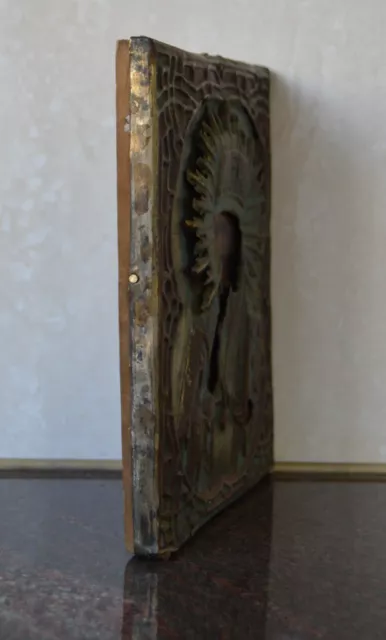 Antique 19c Russian orthodox Hand Painted Bronze Oklad Wood Icon Saint Nicholas 3