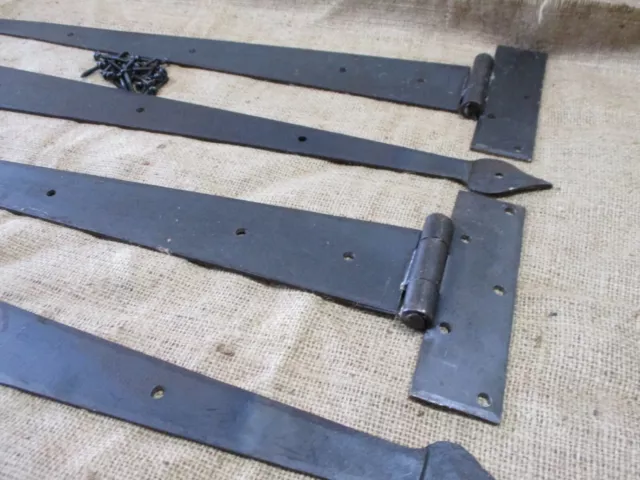 4 HUGE Strap T Hinges 24" Tee Hand Forged Gate Barn Rustic Medieval Iron Large 3