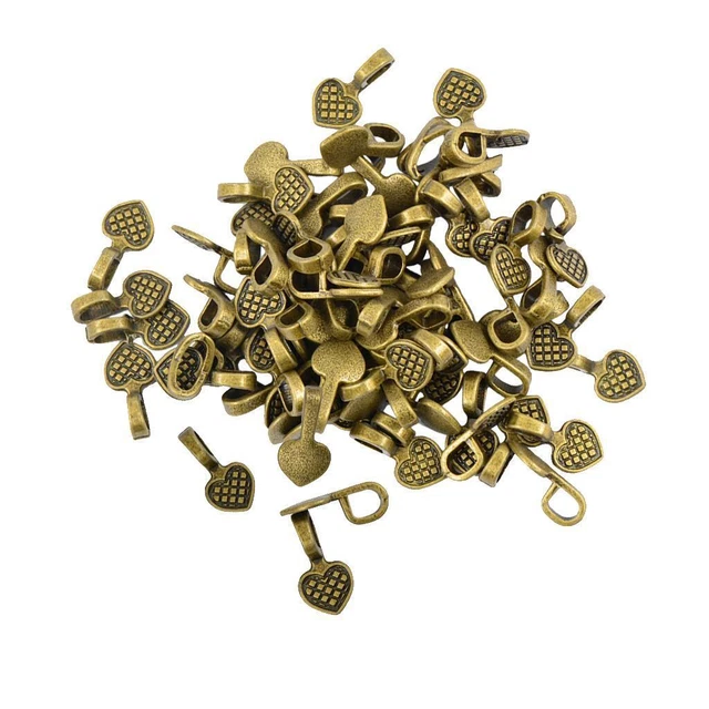 100 Pcs Bronze Coeur Colle Sur Bails Réglage Charmes Pour Colliers Pendentif