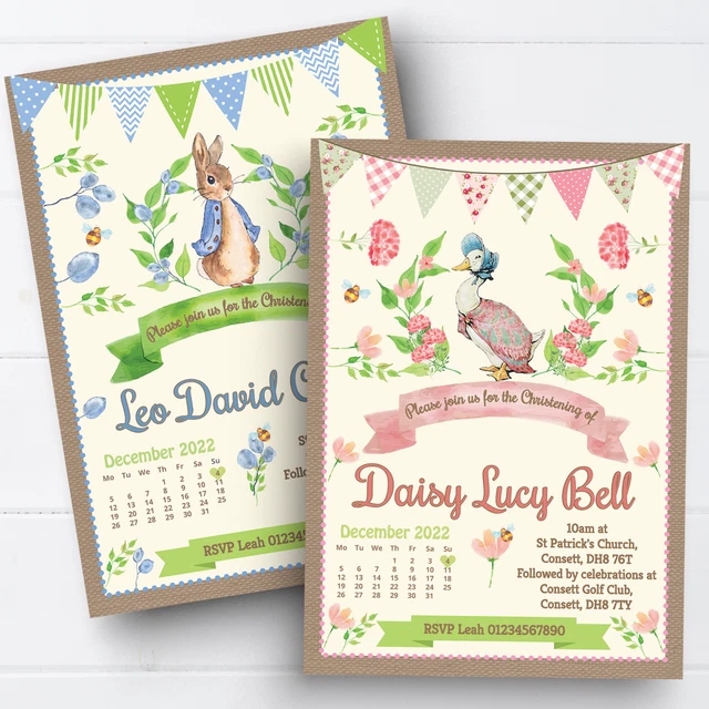 PERSONALISED VINTAGE PETER Rabbit Christening Invitations Baptism