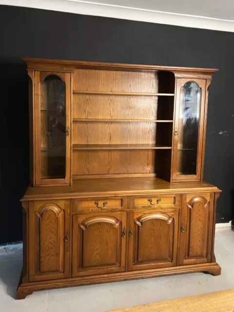 walnut brown solid wood French style display cabinet with glass doors used