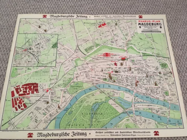 Früher Orig Pharus Plan Magdeburg 1912 - 42,5 x 55,5 cm - 1 : 9.700