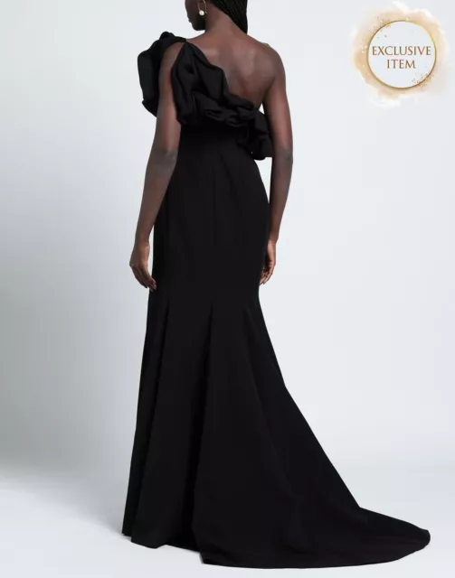 RRP €1200 RENGIN Evening Dress FR44 US12 UK16 XXL Black Ruffles One Shoulder