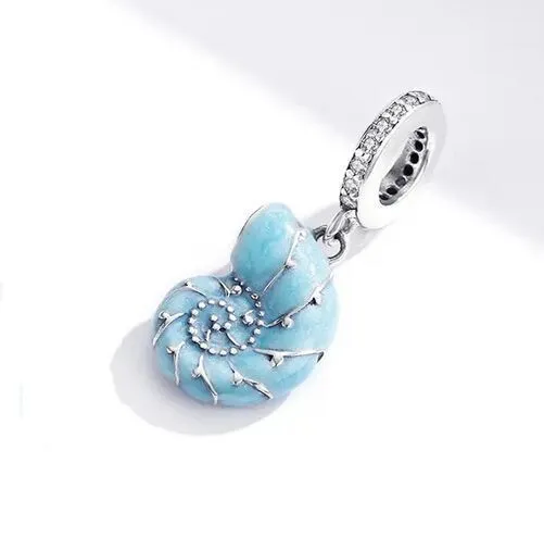 Charm Perle 925 Silber Dangle Muschel Blau - Anhänger für Pandora Armband