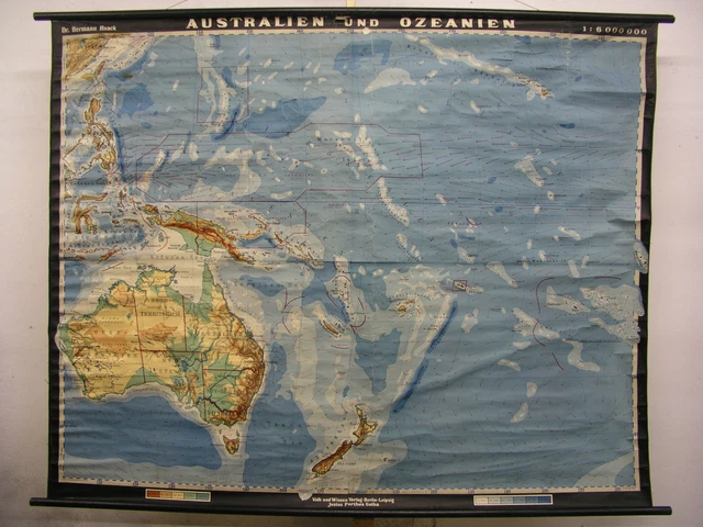 SCHOOL WALL MAP Chart Roll Australia Oceania 196x157cm 1952 £190.87 ...
