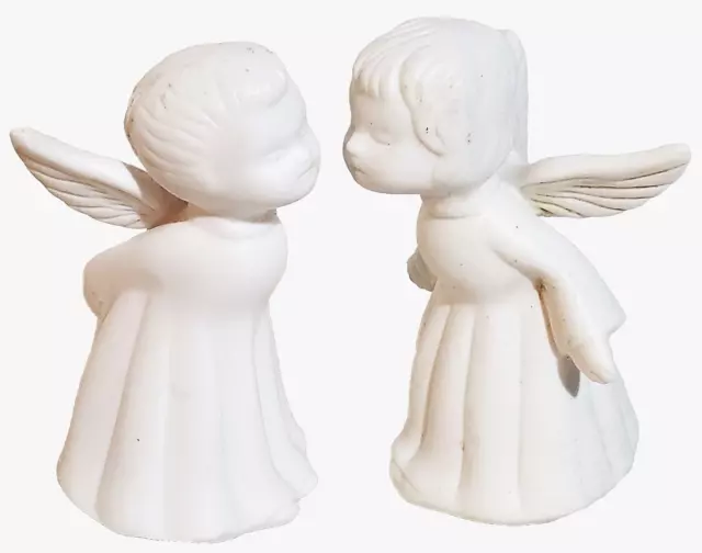 Kissing Angels Figurines, Set of 2 ~  White Porcelain Bisque, 4"H