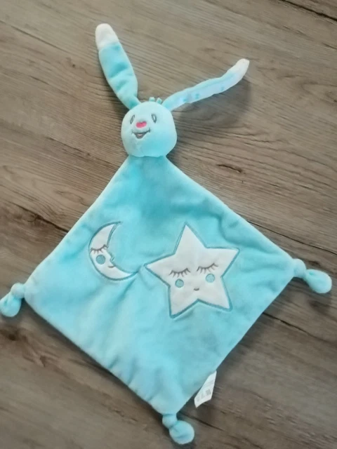Doudou plat tete Lapin rose blanc étoile lune AUCHAN