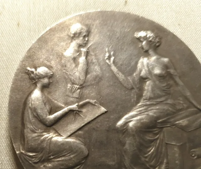 1934 French art nouveau silver medal 41mm Woman Teaching by Legastelois