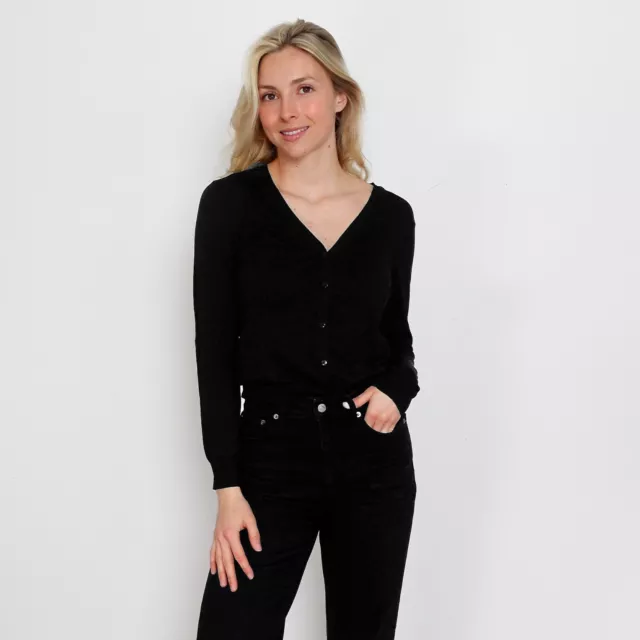 Ex Debenhams Black Button Through V-Neck Cardigan Top Size 8 - 20