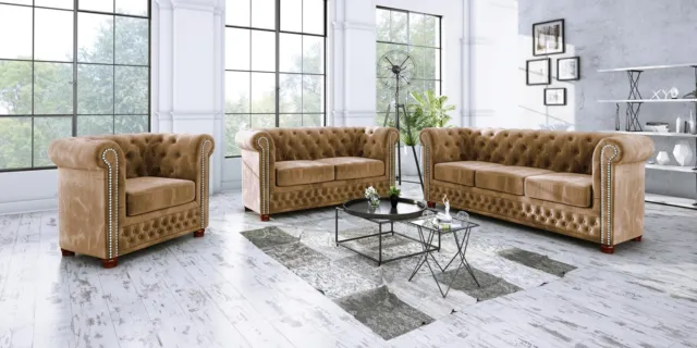 Klassische Edle Chesterfield Möbel Zweisitzer Couch Textil Sofa Design Braun Neu