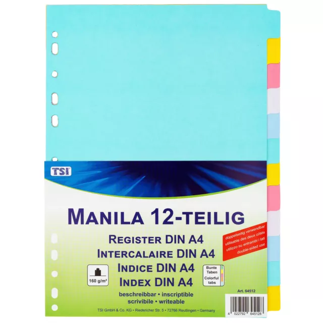 TSI Register A4 Karton Blanko für Ordner Farbregister Mehrfarbig mit Lochung neu