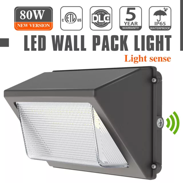 LED Wall Pack Light 80W Dusk-to-Dawn Commercial Outdoor Security Lighting 5000K