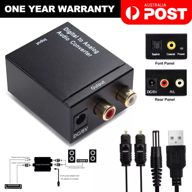 Digital Optical Coax Coaxial Toslink to Analog Audio Converter Adapter RCA DAC
