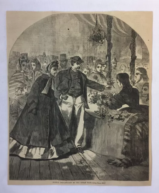 1864 magazine engraving~ FLORAL DEPARTMENT Metropolitan Fair, NYC