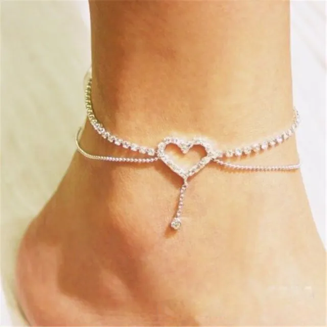 Ankle Silver Bead Crystal Anklet Leg Beach Bracelet Womens Chain Heart Xmas Gift