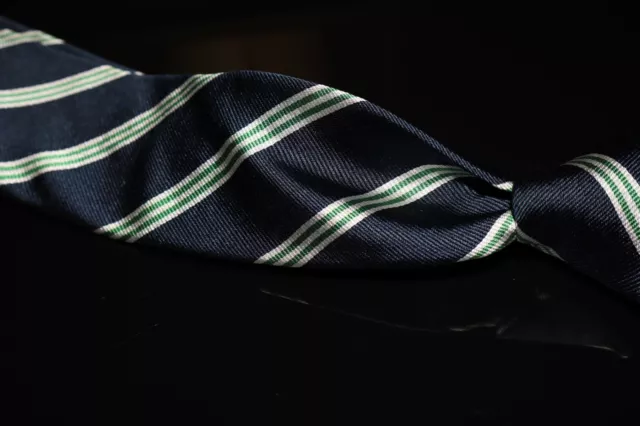 Vintage Brooks Brothers Brooksgate Navy Gold Pearl Triple Repp Stripe Silk Tie