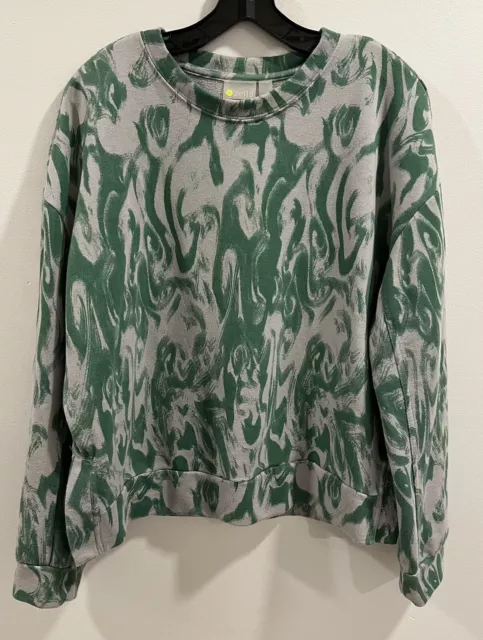 Zella Green and Grey Marbled Boxy Boho Crewneck Sweater Size S